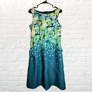 Pendeleton size 8 womans shift dress floral yellow blue teal with bra strap snap